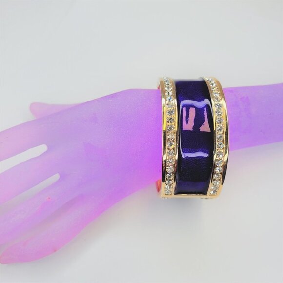 Purple Enamel Cuff Bracelet Round Bangle - Picture 1 of 15